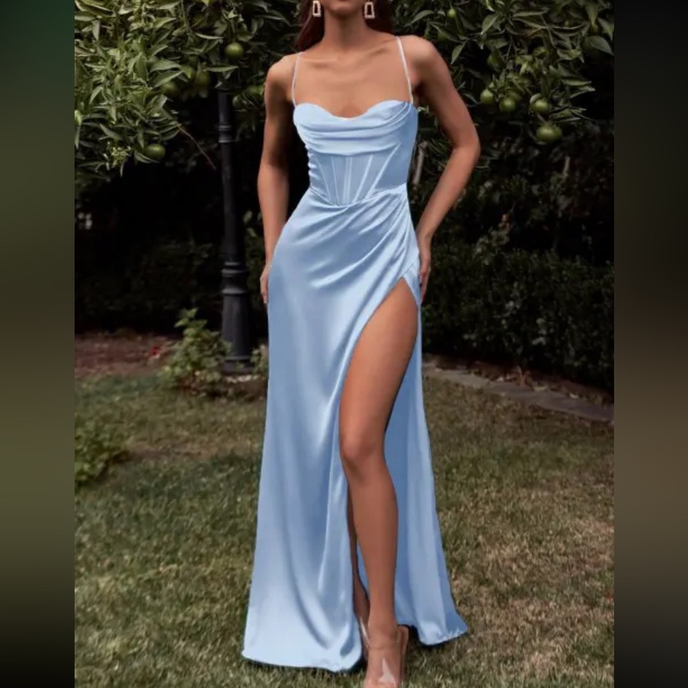 NWT Satin Cowl Front Lace Up Slit Corset Dress Size L